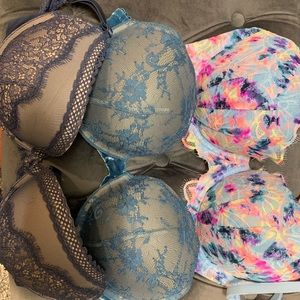 3 Victoria’s Secret lace bras size 34 DD.